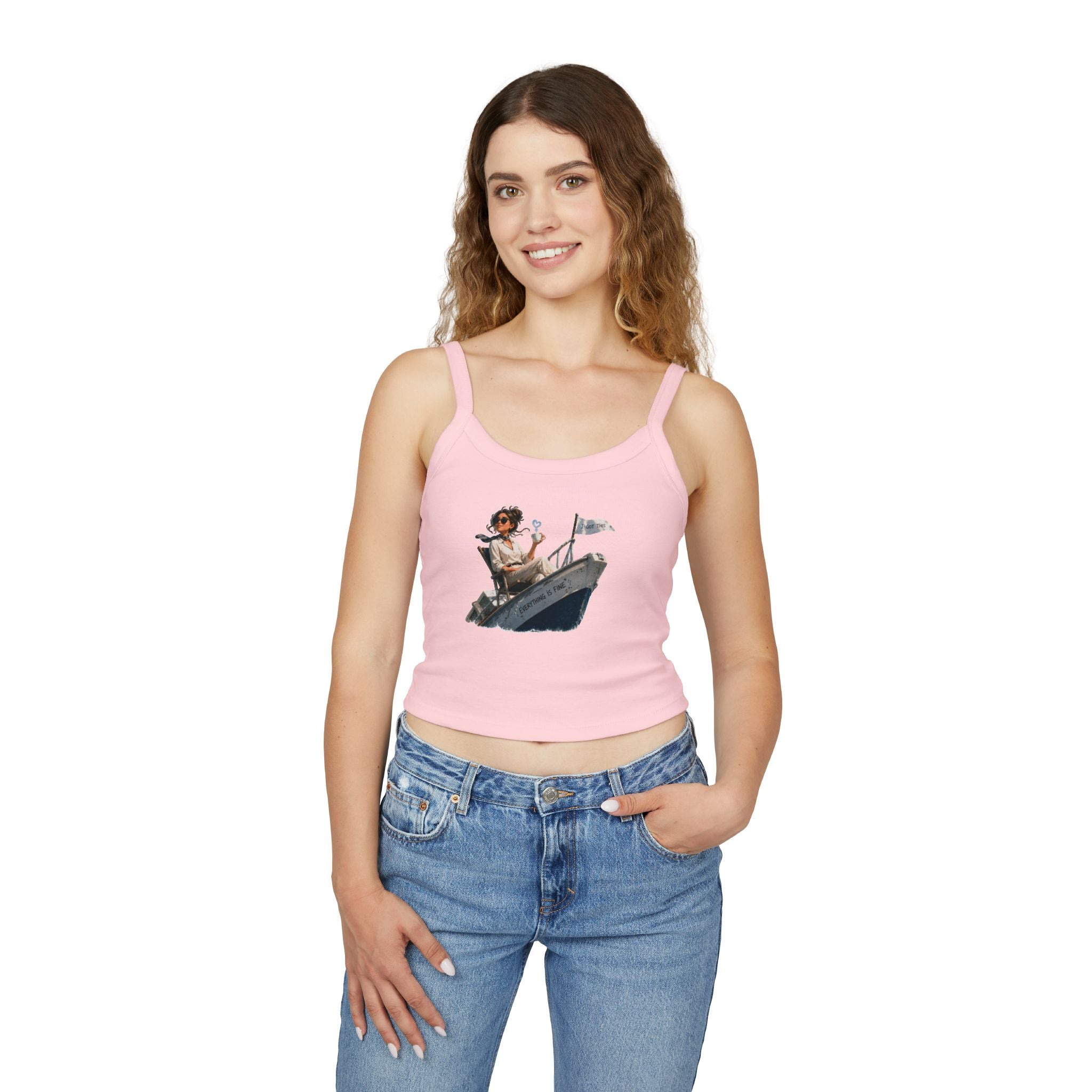 “I got this” Tank Top — Vintage Girl in Speedboat Graphic Spaghetti Strap Crop