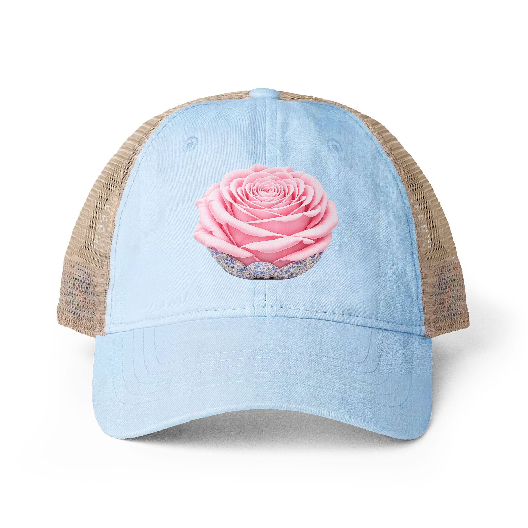 Rose Floral - Women's Washed Mesh-Back Cap