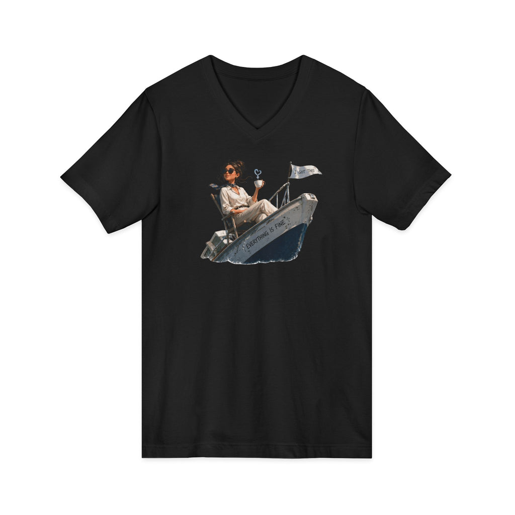Captain Relaxing on Boat V-Neck Tee – Vintage Nautical Fishing Shirt