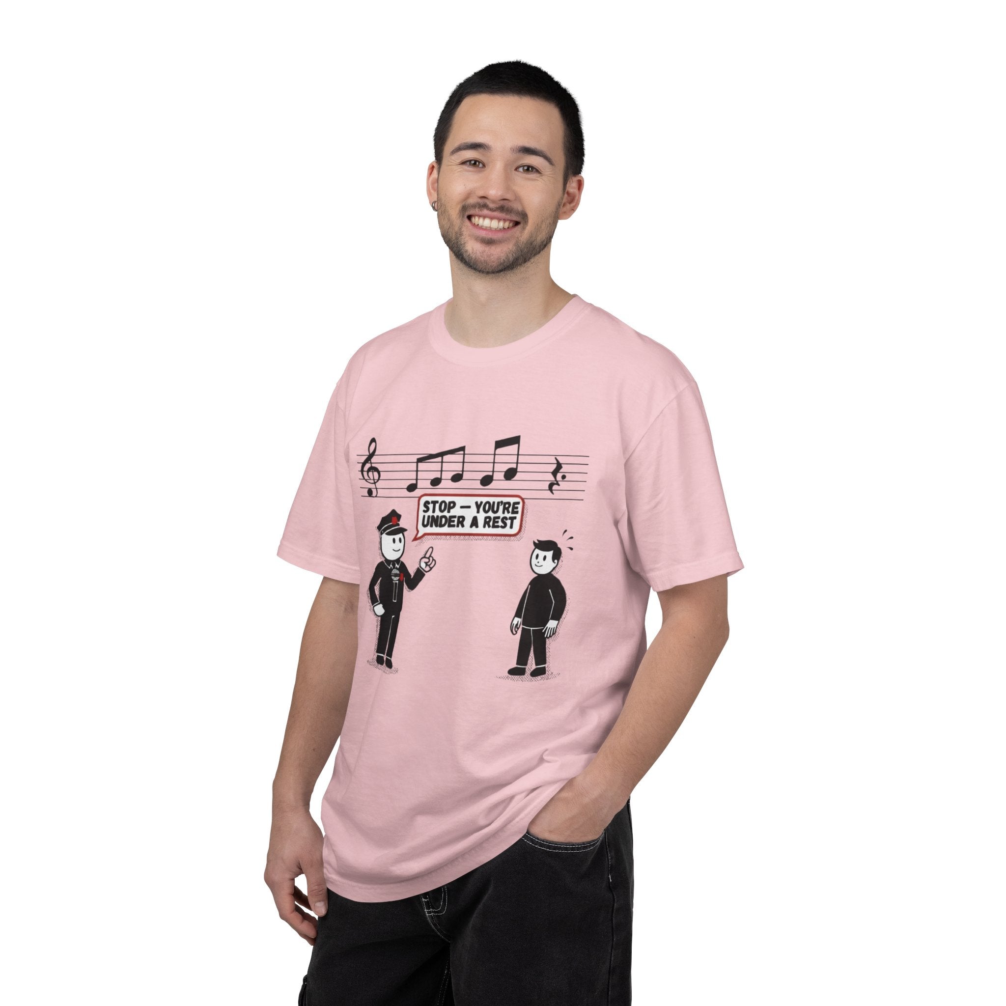 T-Shirt — 'Stop! You're Under a Rest' Music Pun Graphic Tee