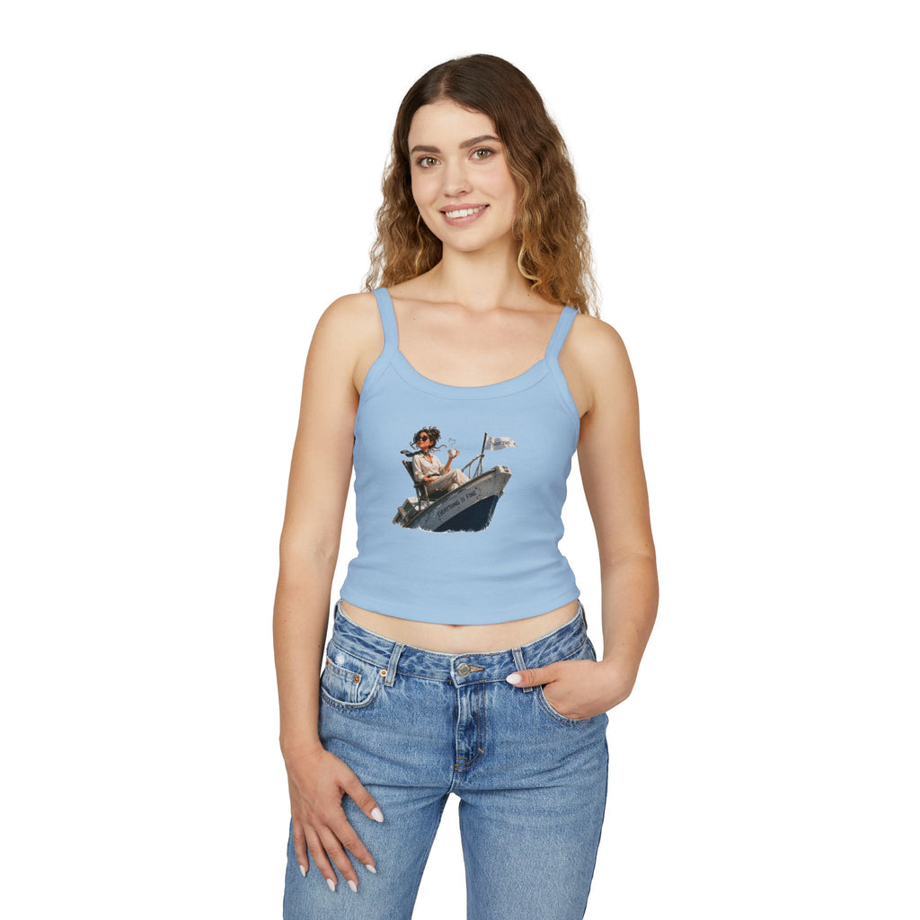 “I got this” Tank Top — Vintage Girl in Speedboat Graphic Spaghetti Strap Crop
