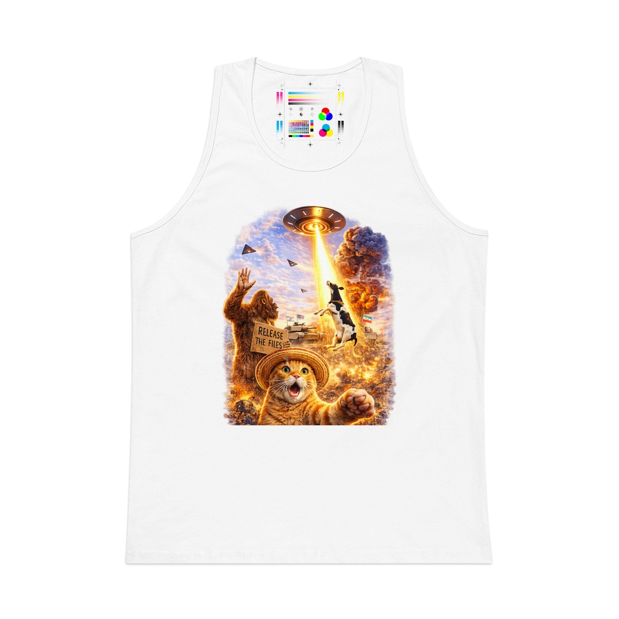 Alien Abduction Cat Selfie Muscle Tank — UFO World Chaos Graphic Tank