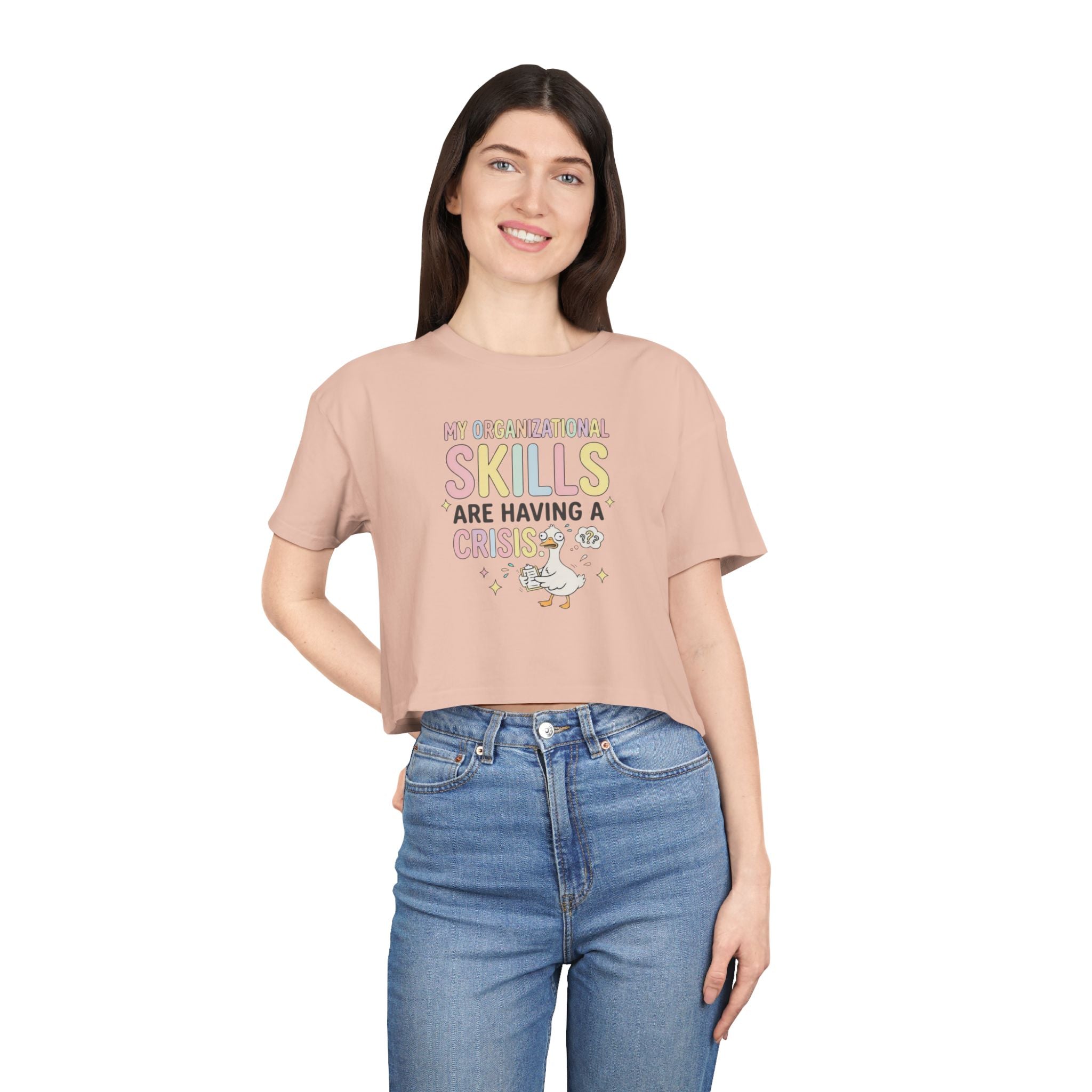 Crop Tee — "My Organizational Skills Are Having a Crisis" Cute Pastel Graphic