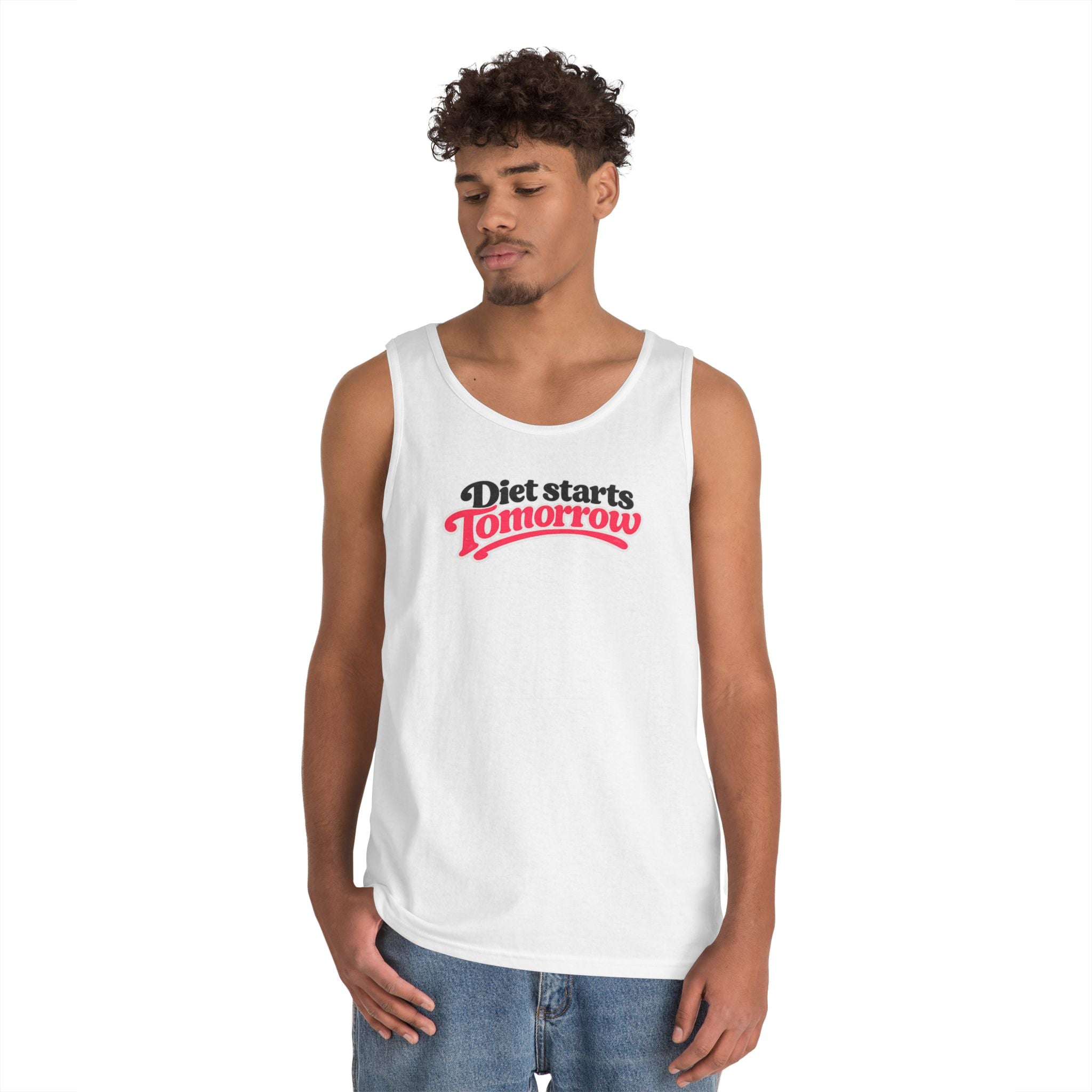 Diet Starts Tomorrow Tank Top — Funny Retro Script Fitness Tee