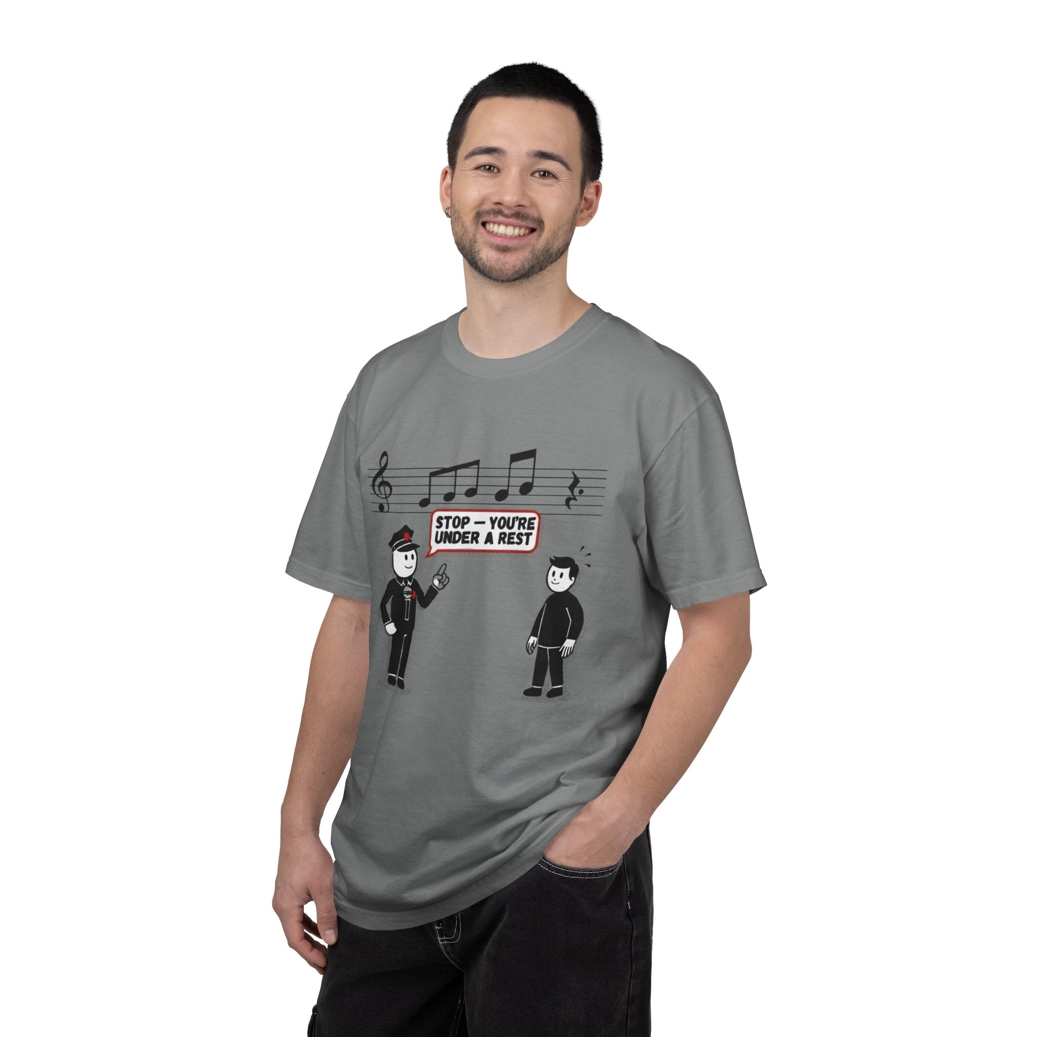 T-Shirt — 'Stop! You're Under a Rest' Music Pun Graphic Tee