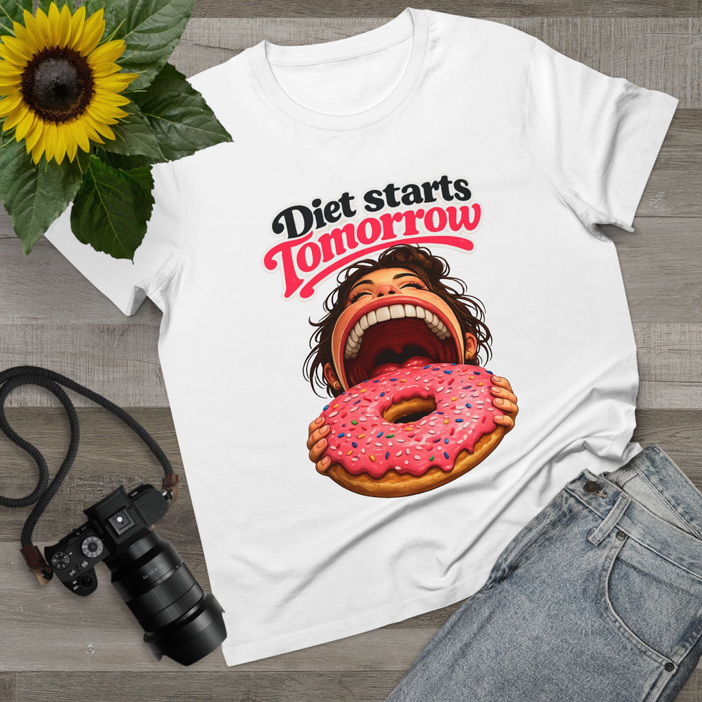 Diet Starts Tomorrow Women’s Tee — Funny Donut Graphic Shirt
