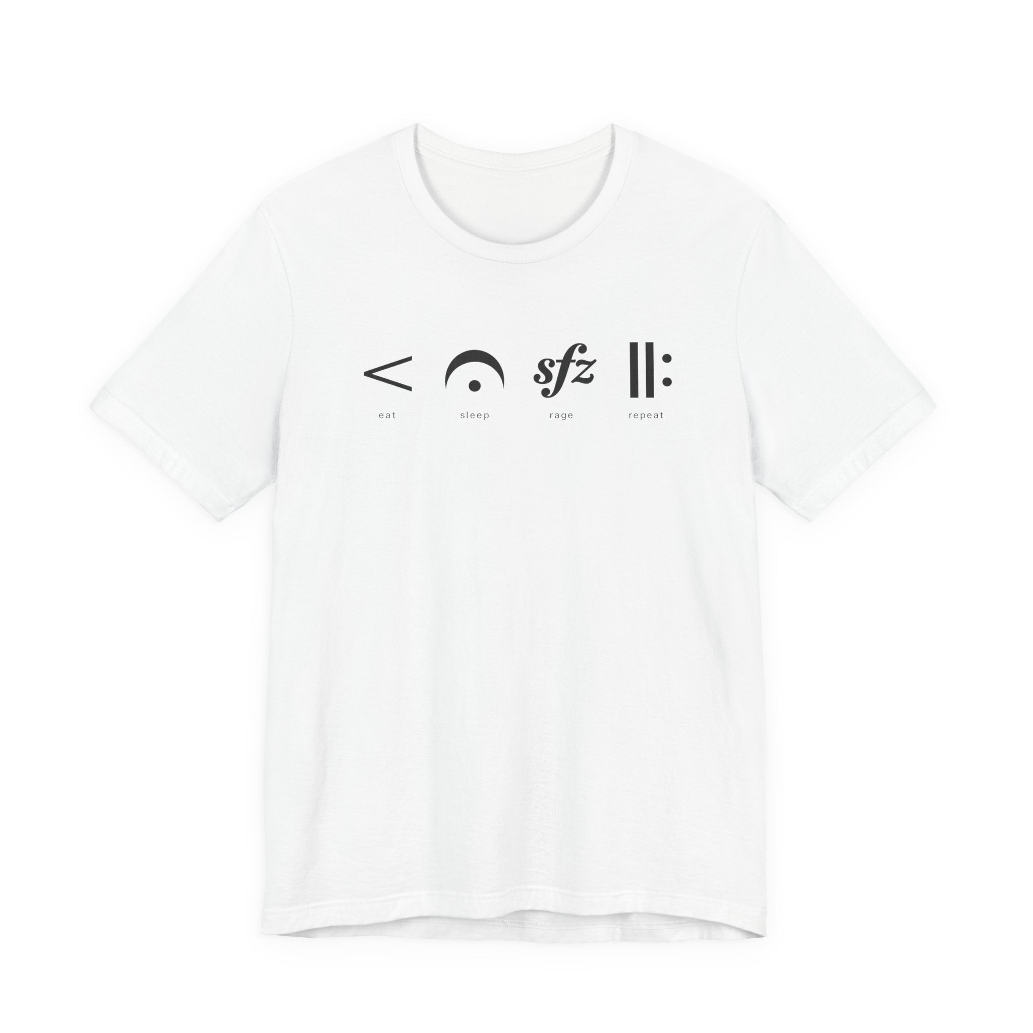 Eat, Sleep, Rage, Repeat Music Tee — Musical Symbols Graphic T-Shirt