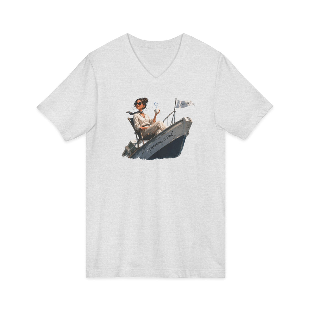 Captain Relaxing on Boat V-Neck Tee – Vintage Nautical Fishing Shirt