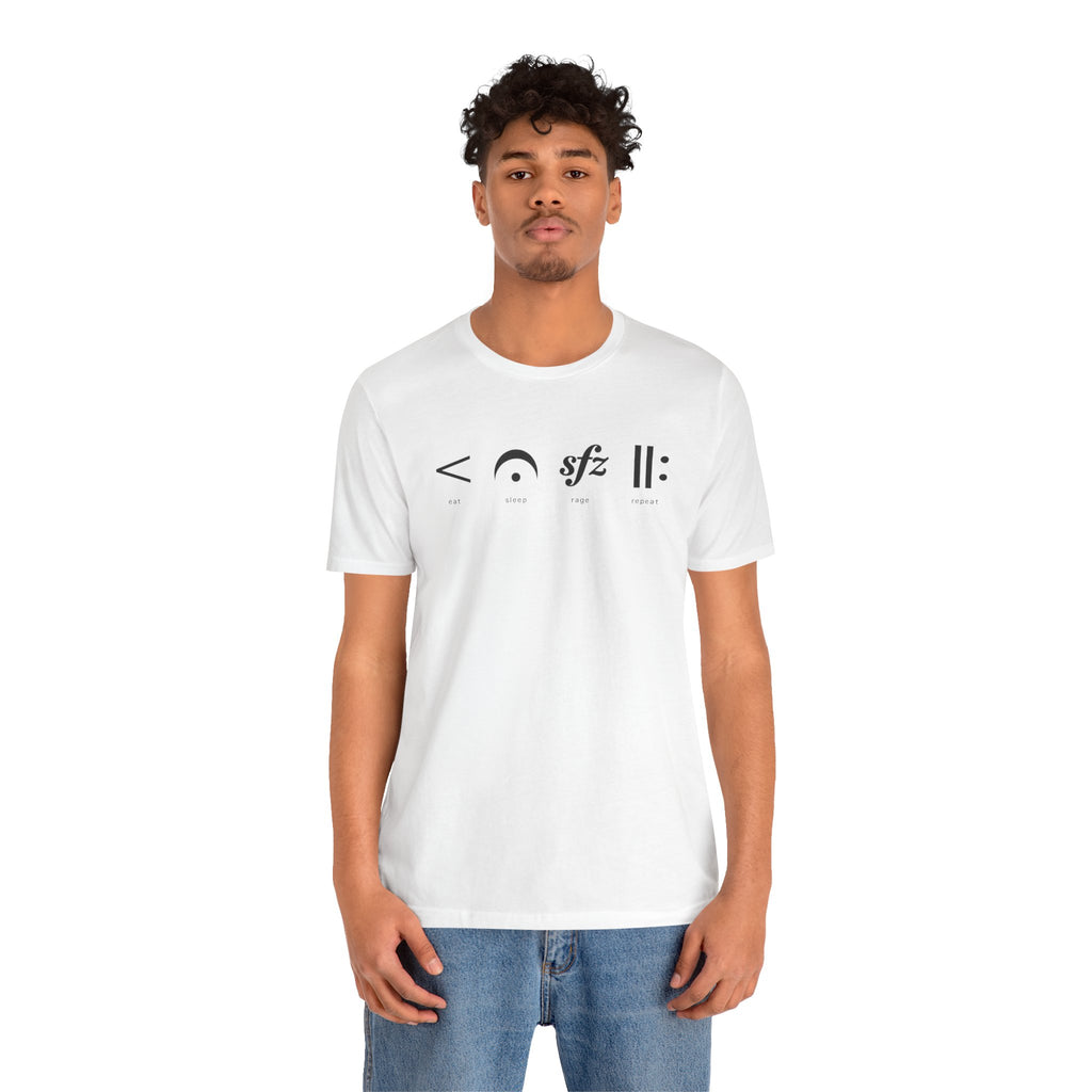 Eat, Sleep, Rage, Repeat Music Tee — Musical Symbols Graphic T-Shirt