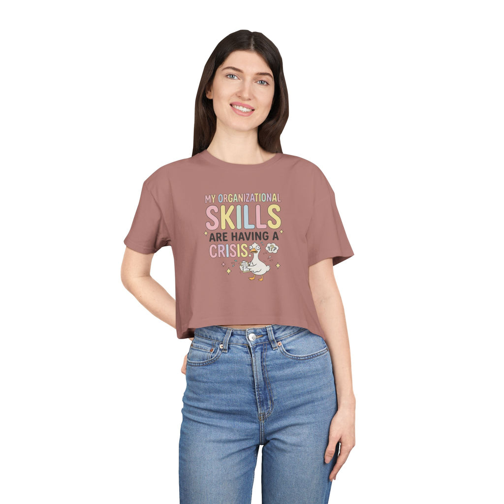 Crop Tee — "My Organizational Skills Are Having a Crisis" Cute Pastel Graphic