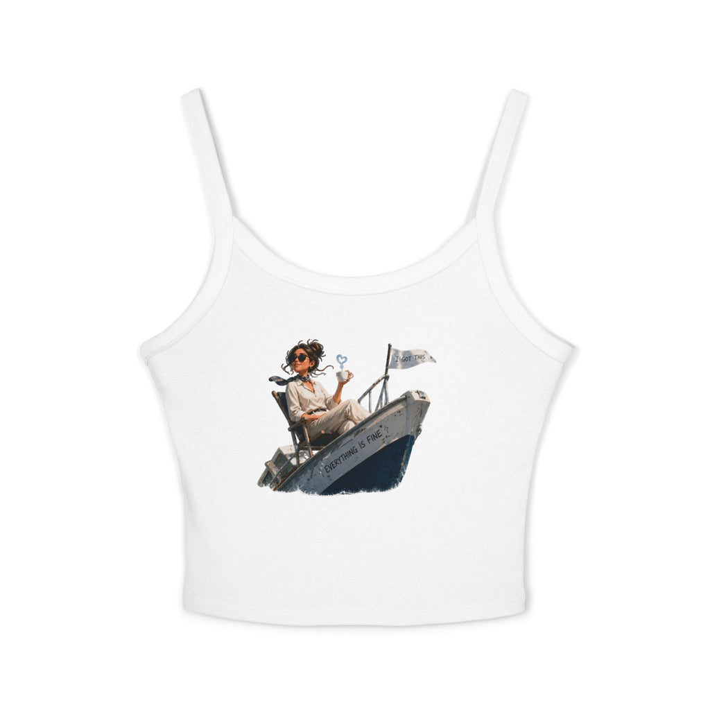 “I got this” Tank Top — Vintage Girl in Speedboat Graphic Spaghetti Strap Crop
