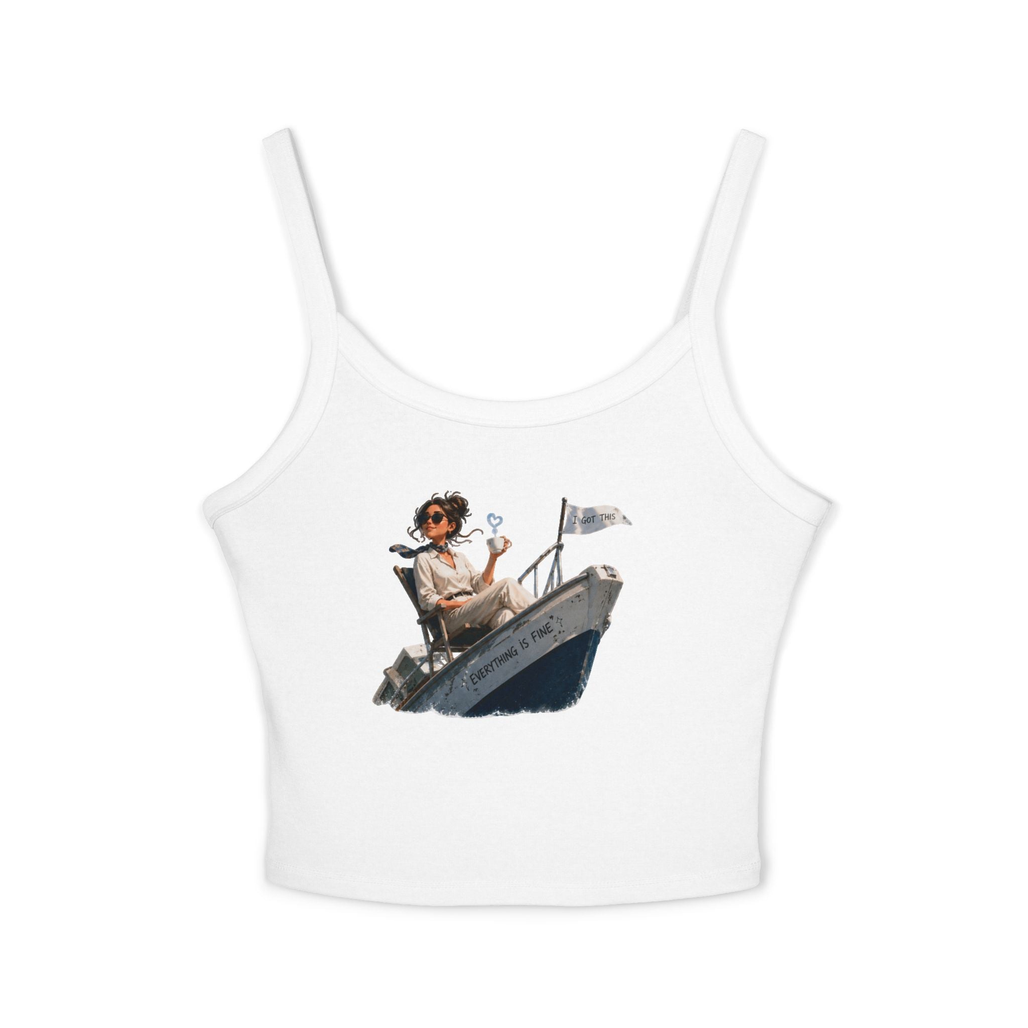 “I got this” Tank Top — Vintage Girl in Speedboat Graphic Spaghetti Strap Crop