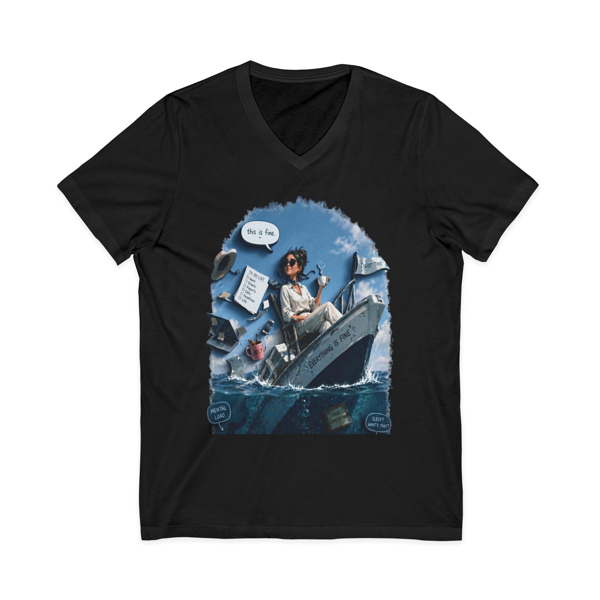 Copy of Captain Relaxing on Boat V-Neck Tee – Vintage Nautical Fishing Shirt