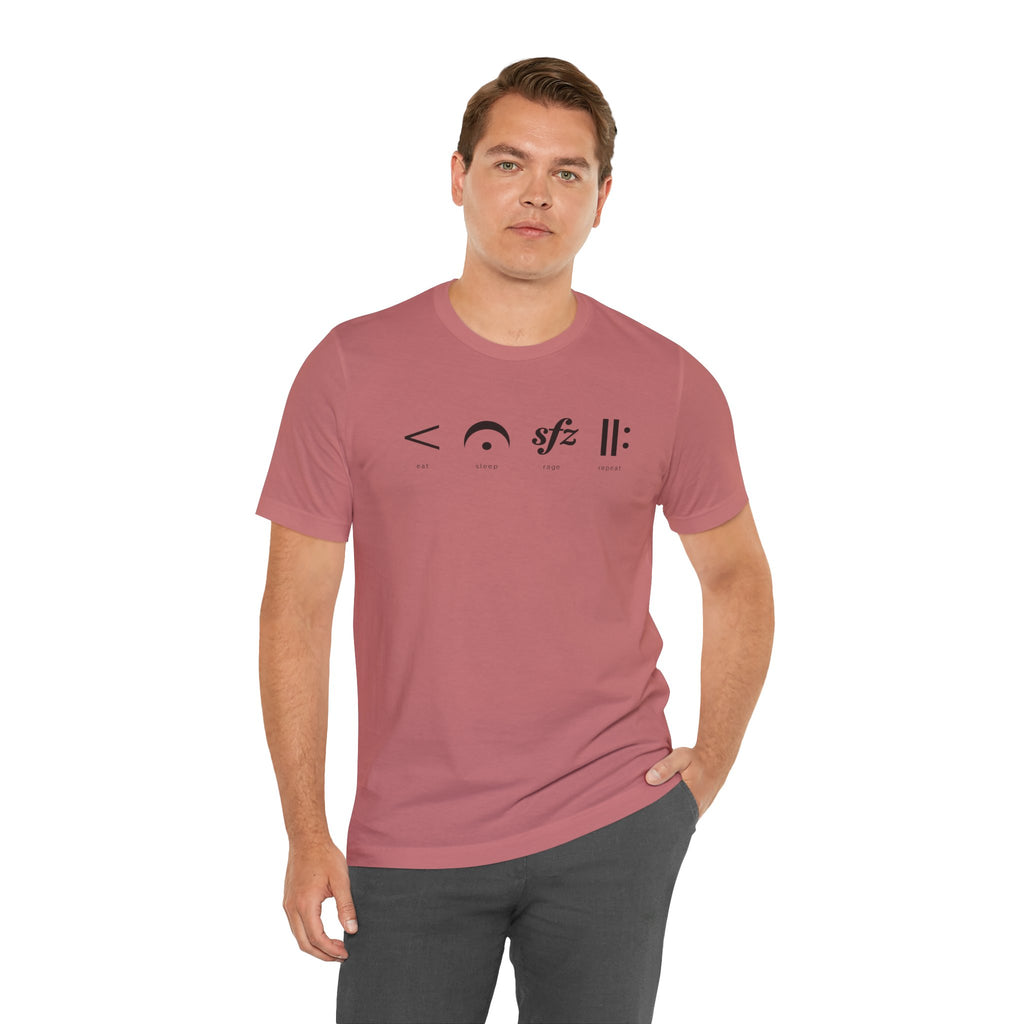 Eat, Sleep, Rage, Repeat Music Tee — Musical Symbols Graphic T-Shirt