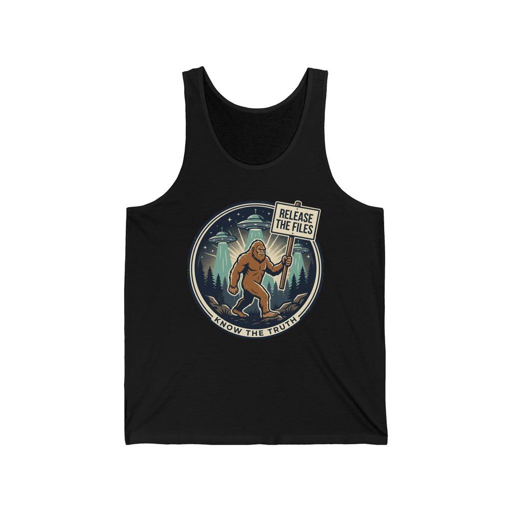 Sasquatch Protest Tank — "Release the Files" Cryptid Graphic Tank Top