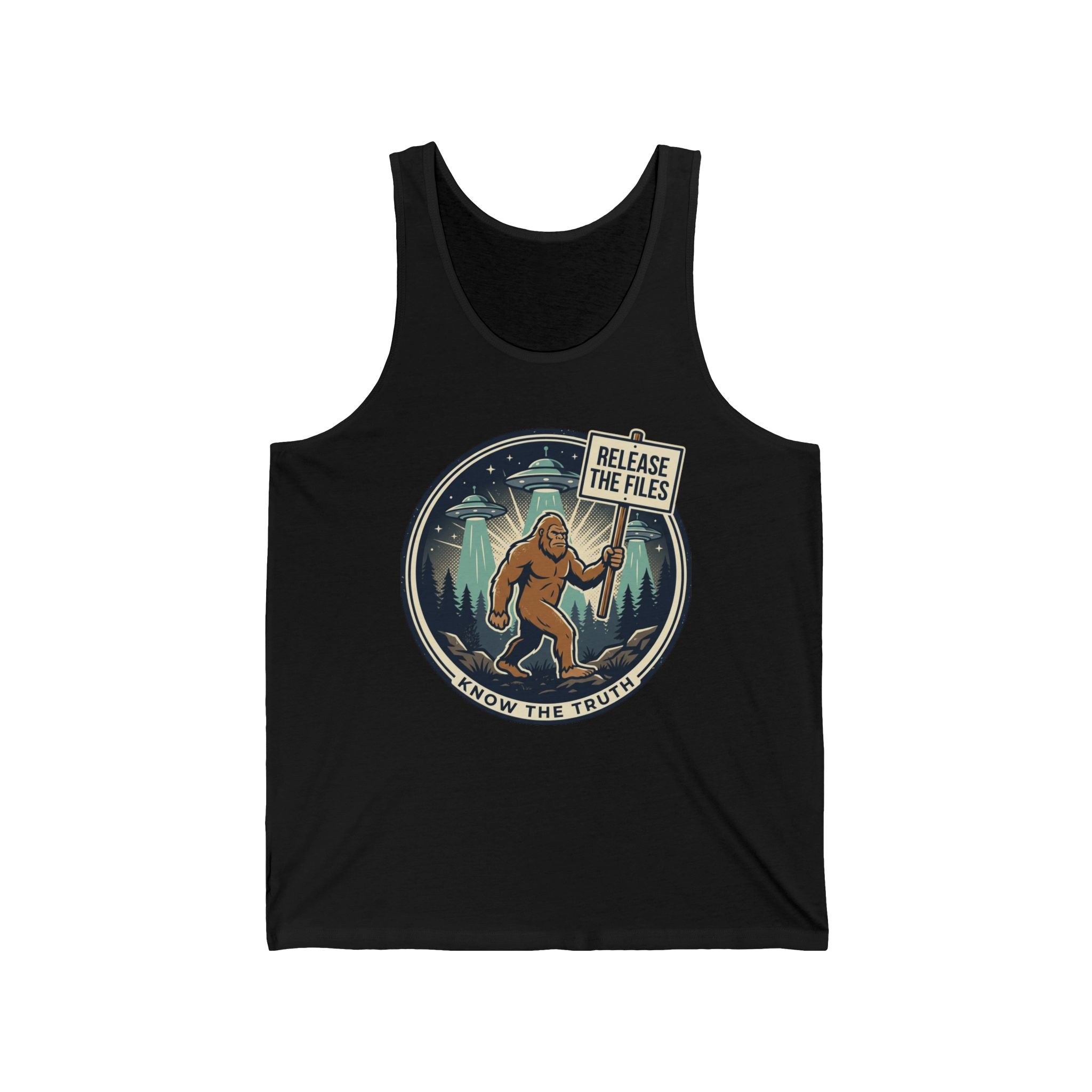 Sasquatch Protest Tank — "Release the Files" Cryptid Graphic Tank Top