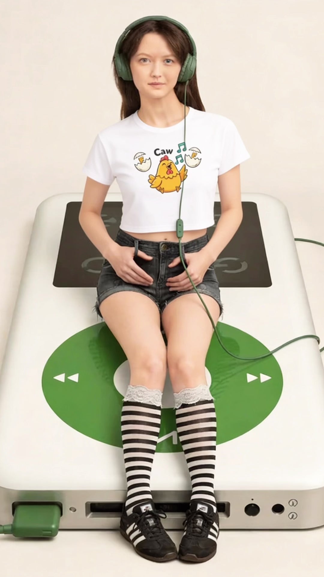 Cute Chick ‘Caw’ Graphic Crop Tee — Funny Chicken Cartoon Top